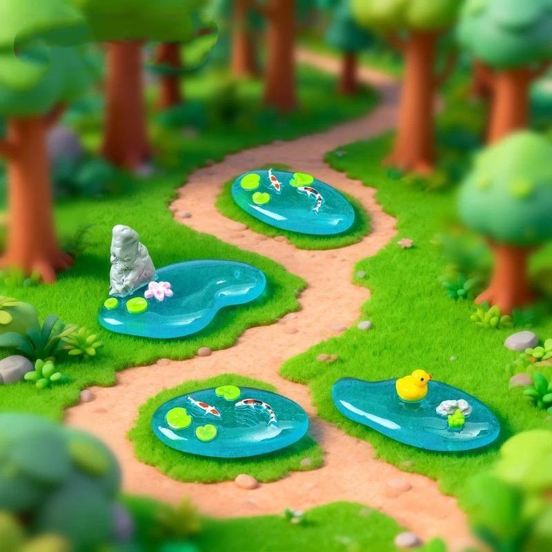 Bonsai Garden With Pond - (BF06) 미니 레진 연못 장식품, 잉어,